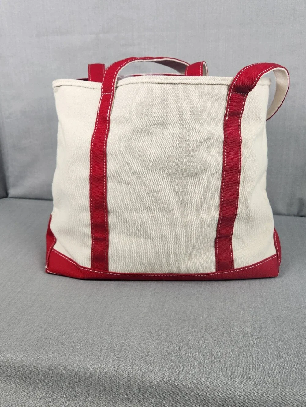 Canvas Tote Bag Embroidered "Jenny" Zipper Closure Vinyl Lining Medium Size Red - Picture 3 of 12